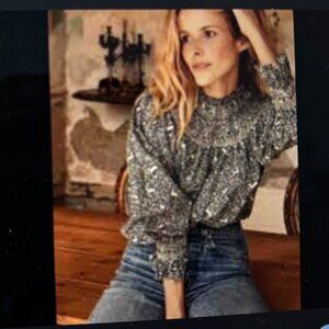 DOEN Sz XS Amoret Top in Blue Prancing Fawn - Gently Used